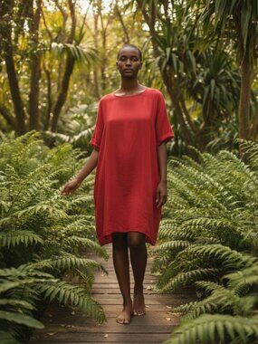 Giuseppa Collection Made in Italy 100% Linen Dress Red XL/1X Oversized